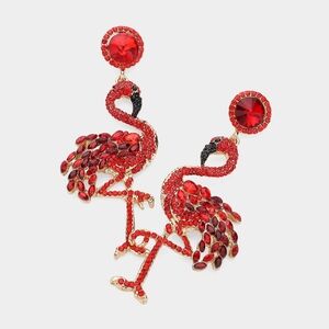 Red Flamingo Rhinestone Crystal Dangle Earrings
